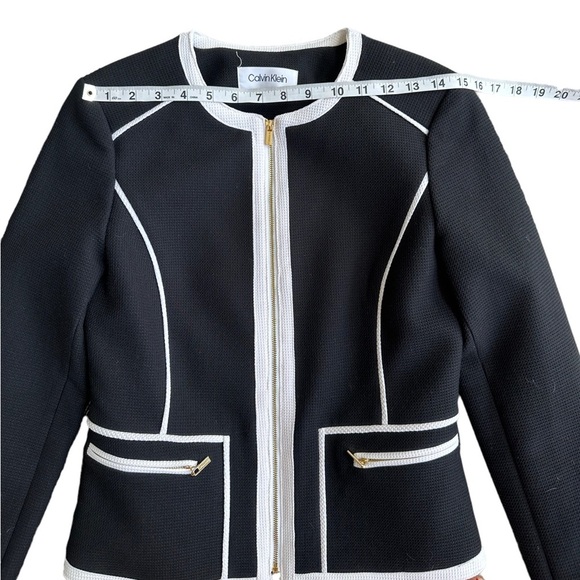 Calvin Klein Women's Front Zip Black & White Color Block Business Jacket‎ Size 4 - Picture 9 of 15